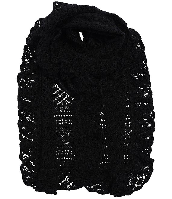 Lauren Ralph Lauren Pointelle Ruffle Pull Through Scarf, Black - Image 1
