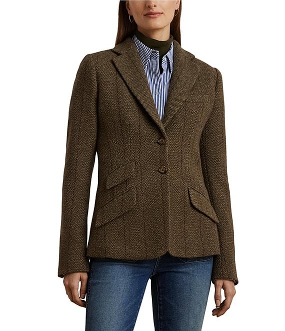 Lauren Ralph Lauren Womens Jacket Brown Herringbone Full deals Zip Wool Blend 8