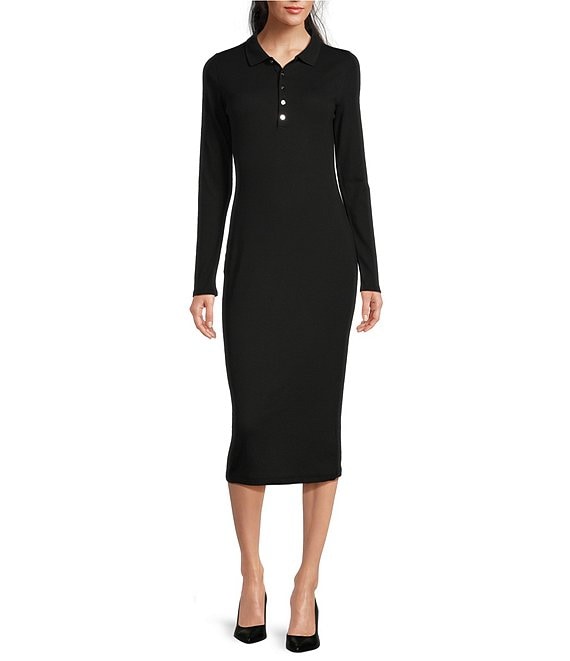 Lauren Ralph Lauren Rib Knit Cotton Blend Polo Collar Long Sleeve Bodycon Dress Dillard s