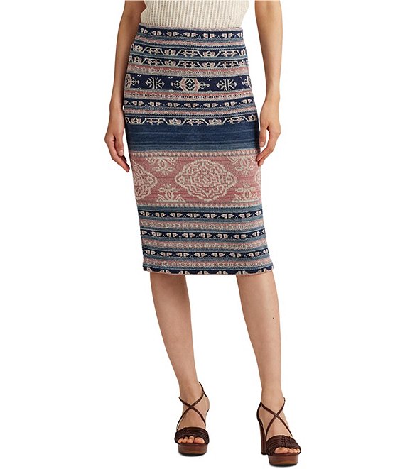 Lauren Ralph Lauren Rishona Textile Print Knee Length Pencil Skirt