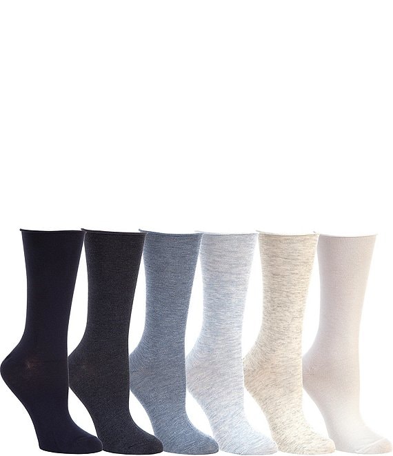 Color:White Assorted - Image 1 - Women's Roll-Top Trouser Socks, 6 Pack