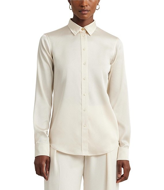 Lauren Ralph Lauren Satin Charmeuse Long Sleeve Shirt | Dillard's