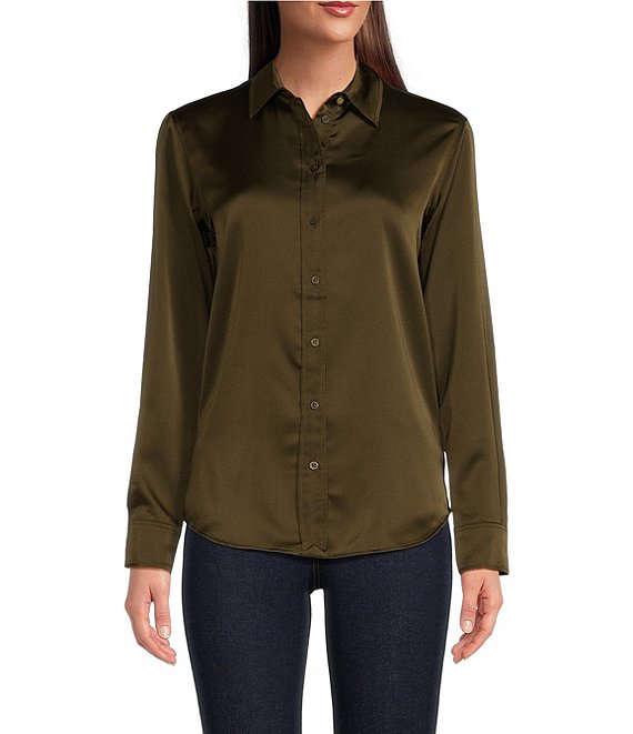 Lauren Ralph Lauren Satin Point Collar Long Sleeve Blouse | Dillard's
