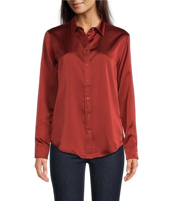 Lauren Ralph Lauren Satin Point Collar Long Sleeve Shirt | Dillard's