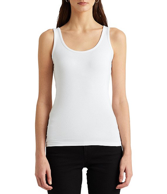 Color:White - Image 1 - Scoop Neck Sleeveless Tank Top