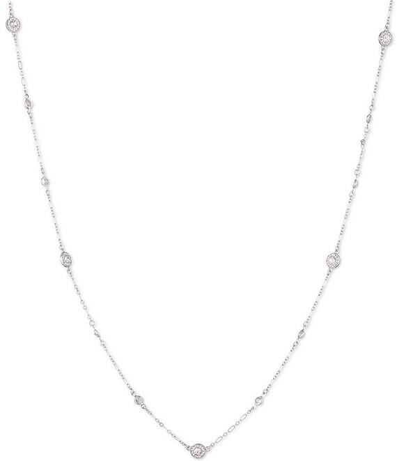 Lauren Ralph Lauren Silver Tone Crystal Pave Disc Long Strand Necklace ...