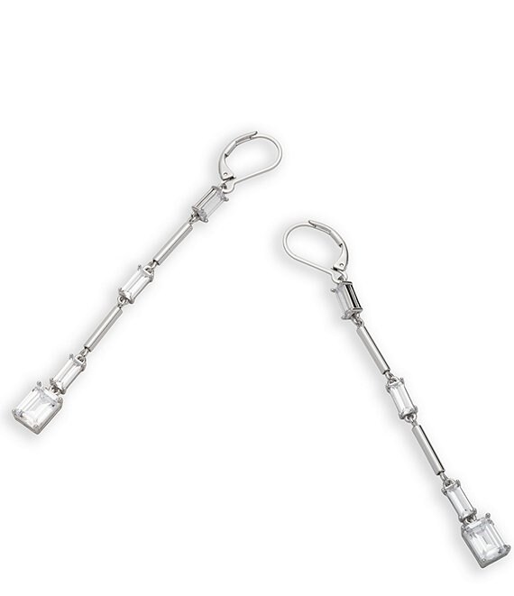 Lauren Ralph Lauren Silver Tone CZ Station Linear Earrings