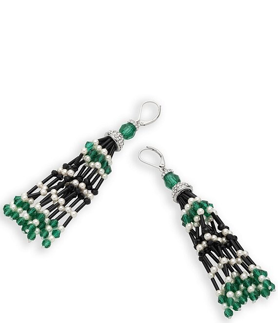 Lauren Ralph Lauren Silver Tone Pave Deco Linear Earrings