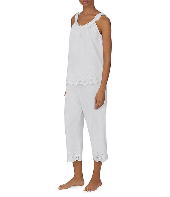 Lauren Ralph Lauren Sleeveless Eyelet Ruffled Button Front Pajama Set ...