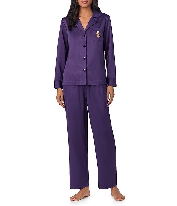 Lauren Ralph Lauren Solid Satin Long Sleeve Notch Collar Long Pant Pajama Set Dillard s