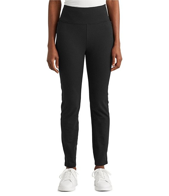Color:Black - Image 1 - Stretch Cotton-Blend Pull-On Straight Pants
