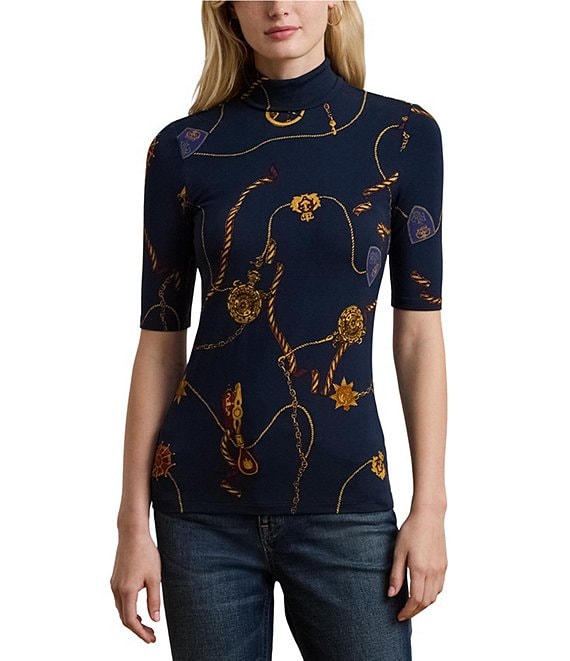 Lauren Ralph Lauren Stretch Jersey Belting Print Turtleneck