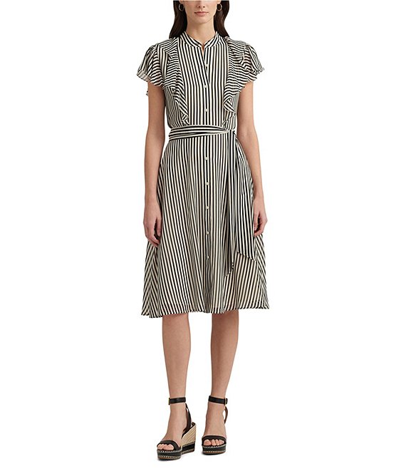 Lauren ralph lauren belted clearance striped dress