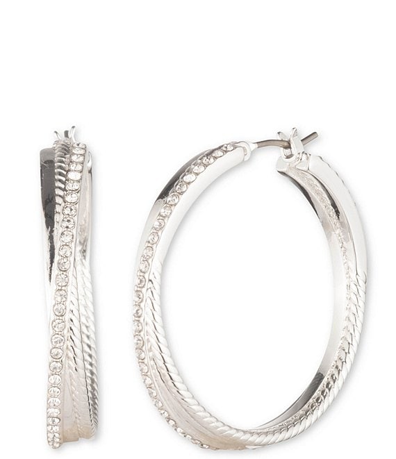 Lauren Ralph Lauren Twisted Rope Pave Hoop Earrings | Dillard's