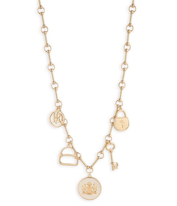 Lauren Ralph Lauren Two Tone Charm Logo Frontal Collar Necklace
