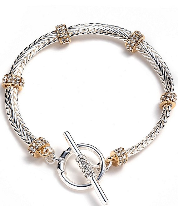 Lauren Ralph Lauren Two Tone Crystal Roundelle Herringbone Chain Flex Line  Bracelet