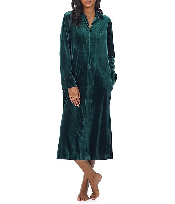 Lauren Ralph Lauren Velvet V-Neck Long Sleeve Cozy Caftan Robe