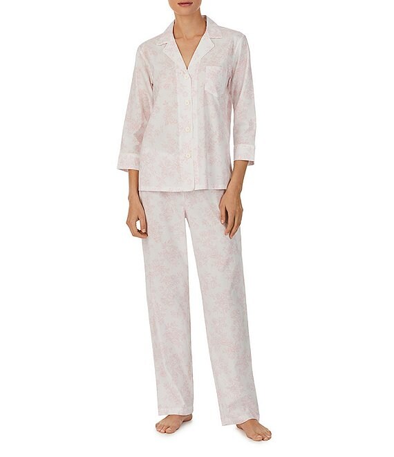 Lauren Ralph Lauren Woven Rose Floral Print 3/4 Sleeve Notch Collar Pajama  Set | Dillard's