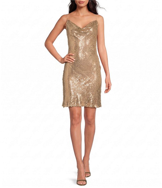 Layered With Love Cowl Neck Sequin Mini Dress