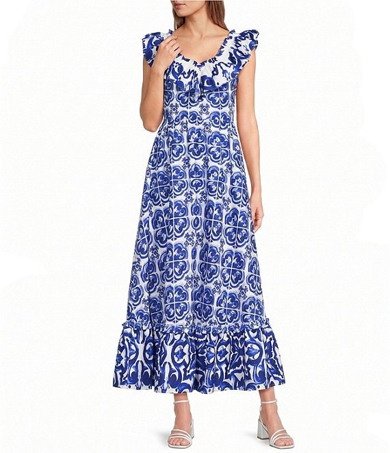 blue tile dress Blue Tile Dream Sleeveless Maxi Dress FARM Rio