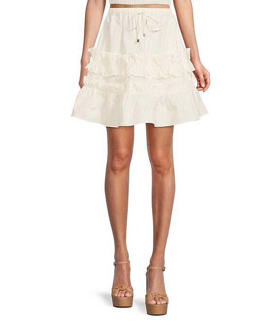 Color:White - Image 1 - Chloe Tiered Tie Waist Pull-On A-Line Coordinating Skirt