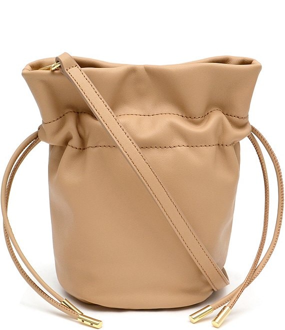 Color:Sand - Image 1 - Julia Leather Drawstring Bucket Bag