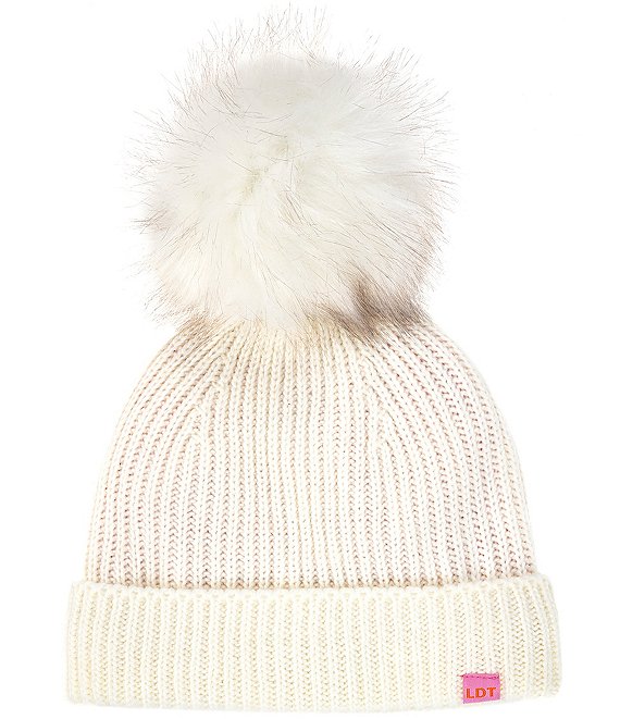 Color:Ivory - Image 1 - Oversized Faux Fur Pom Cuffed Beanie