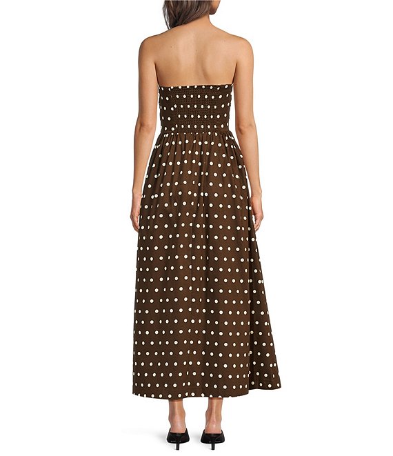 gold polka dot dress Le' AL.X Printed Strapless Button A-Line Midi google-exclude-designer-bridal