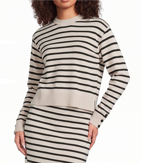 Le' AL.X Striped Crew Neck Long Sleeve Knit Coordinating Pullover Top