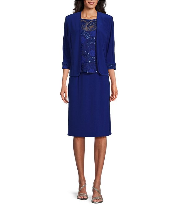 Le Bos 3/4 Sleeve Round Illusion Neck 2-Piece Jacket Dress | Dillard's