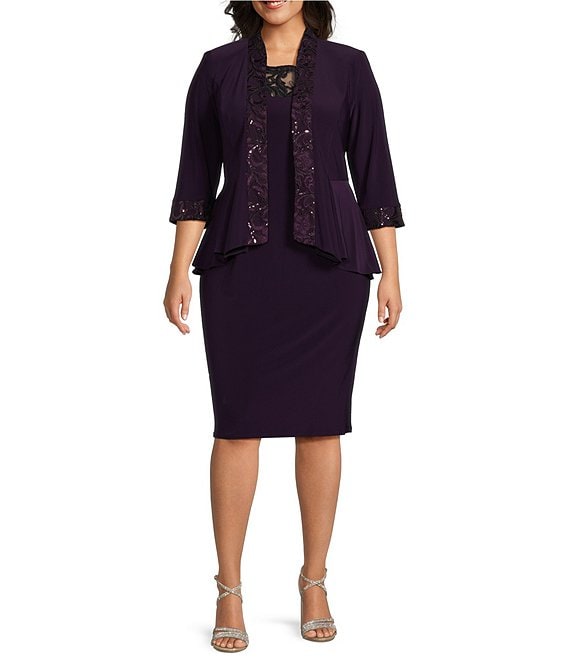 Le Bos 3/4 Sleeve Round Neck Embroidered Jacket Dress | Dillard's