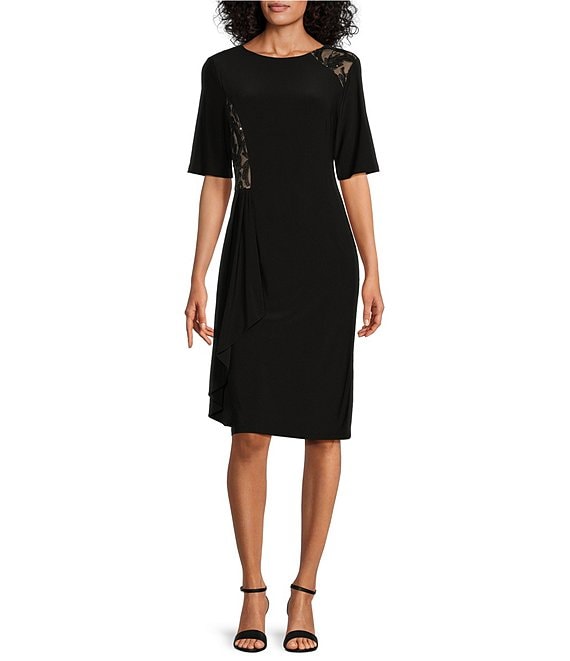 Le Bos 3/4 Sleeve Round Neck Embroidered Sheath Dress | Dillard's