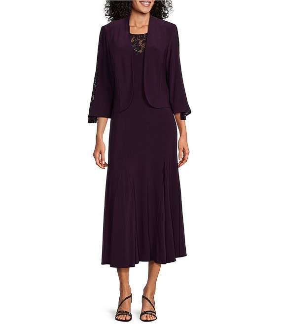 Le Bos Bell Sleeve Gored Skirt Embroidered Jacket Dress | Dillard's