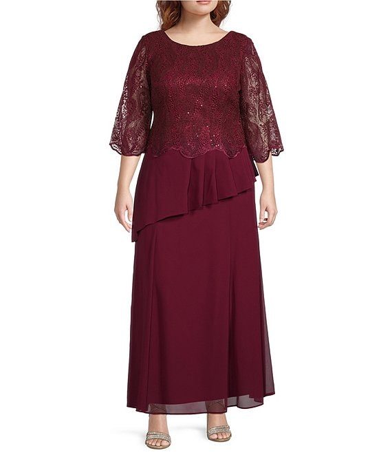 Le Bos Plus Size Georgette Embroidered Scoop Neck 3/4 Sleeve Gown ...