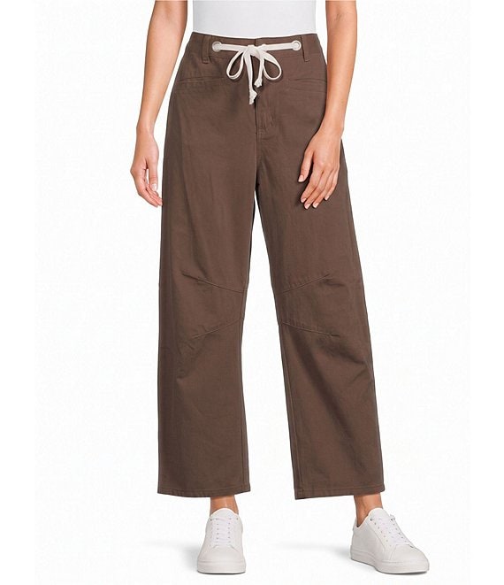 Le Lis High Rise Drawstring Tie Waist Barrel Jeans