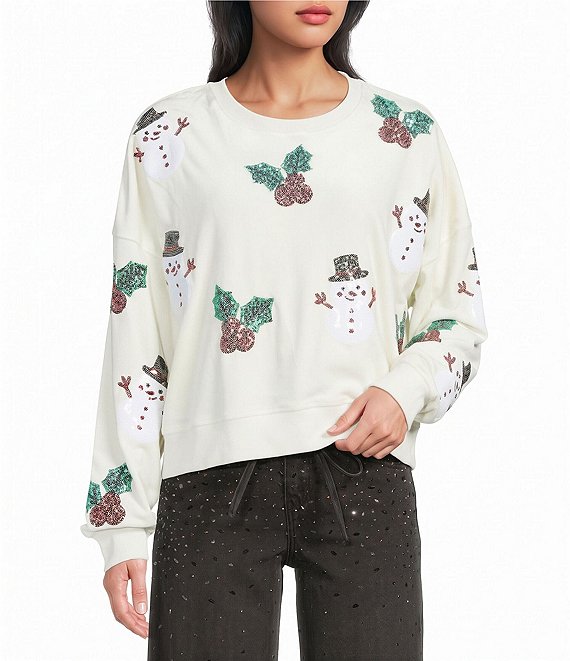 Le Lis Long Sleeve Mistletoe Snowman Sweatshirt