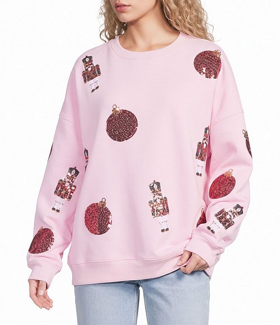 Le Lis Long Sleeve Ornament Sequin Embroidered Sweatshirt