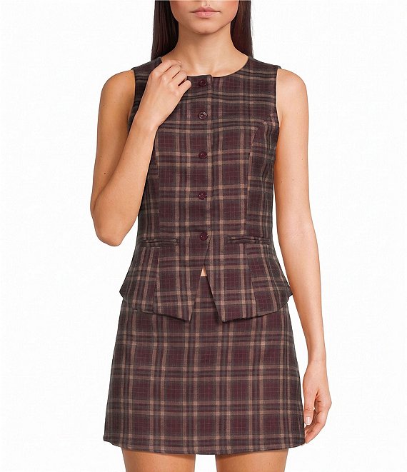 Le Lis Plaid Button Front Vest