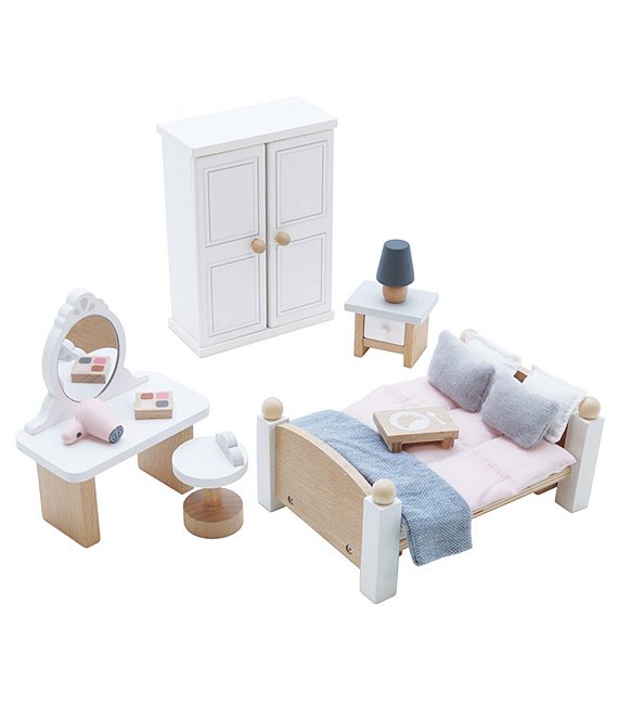 Shops Furniture toy set: wooden toy bed, stuffed mouse couple with removable clothes, wooden toy wardrobe