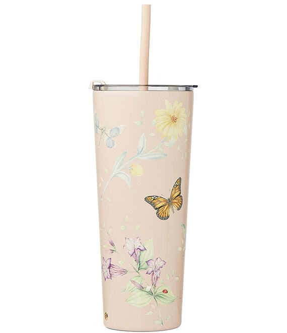 Lenox Butterfly Meadow Pink Stainless Steel Tumbler With Straw | Dillard's