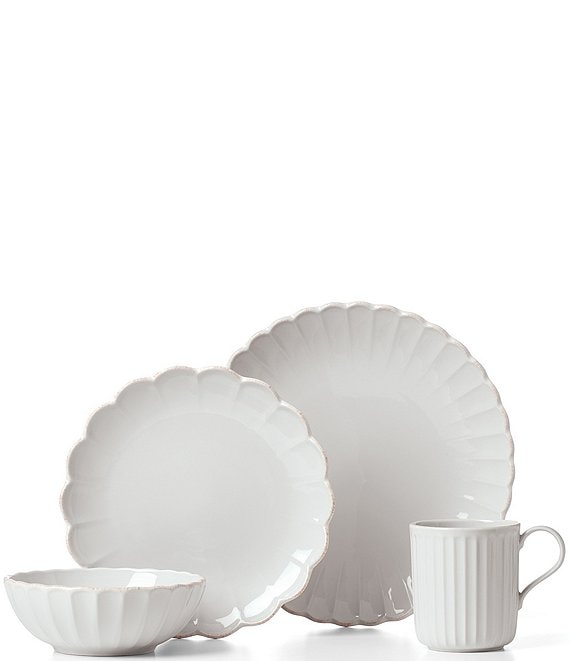 Color:White - Image 1 - French Perle Scallop 4-Piece Place Setting