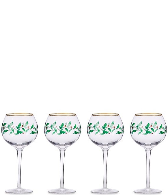 Lenox Holiday Holly 4-Piece Balloon Wine Glass Set