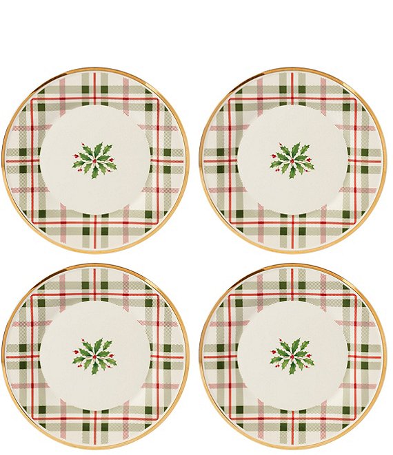 Lenox Holiday Tartan Plaid Accent Plates With 14K Gold Accents, Set of ...