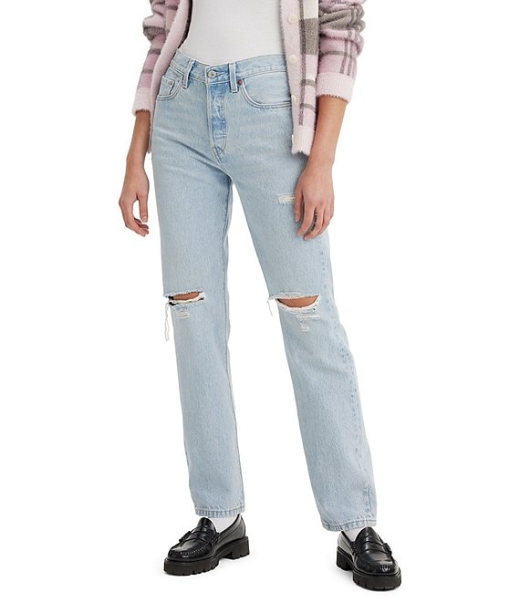 Levi s 501 Original Mid Rise Distressed Straight Leg Jeans