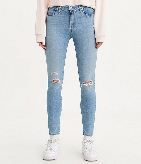 Color:Azure Glow - Image 1 - Levi's® 721 Inseam High Rise Distressed Skinny Jeans