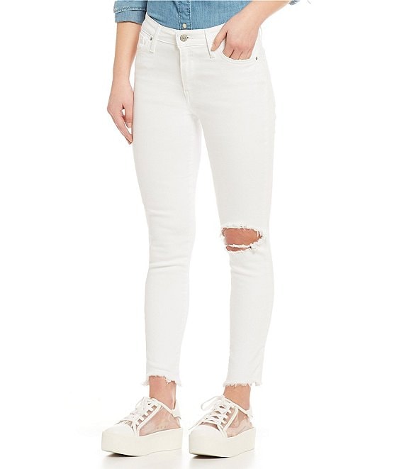 Levi's® 721 White High Rise Destructed Frayed Ankle Skinny Jeans