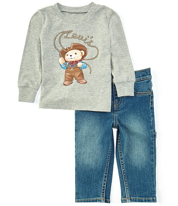 Levi s Baby Boys 12 24 Months Long Sleeve Cowboy Character Graphic Jersey T Shirt Denim Jeans Set Dillard s