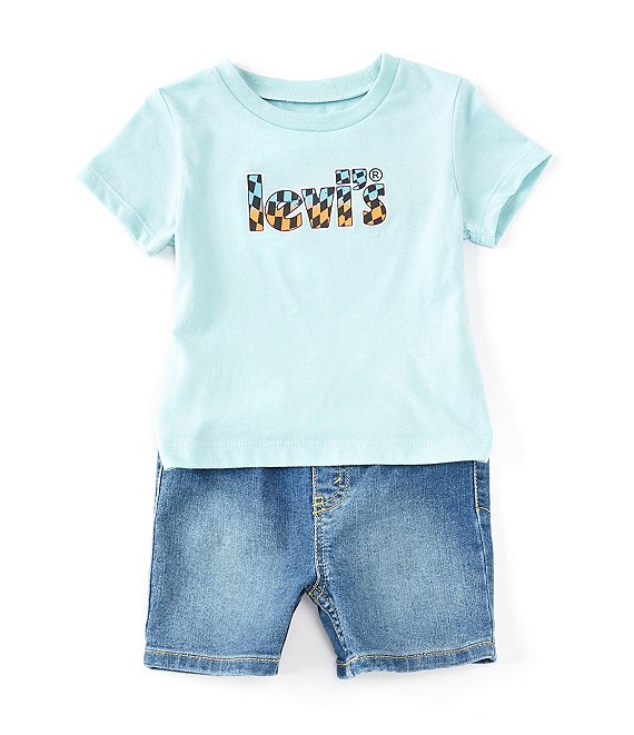 Levi's® Baby Boys 12-24 Months Short Sleeve Checkered Logo Denim Short ...