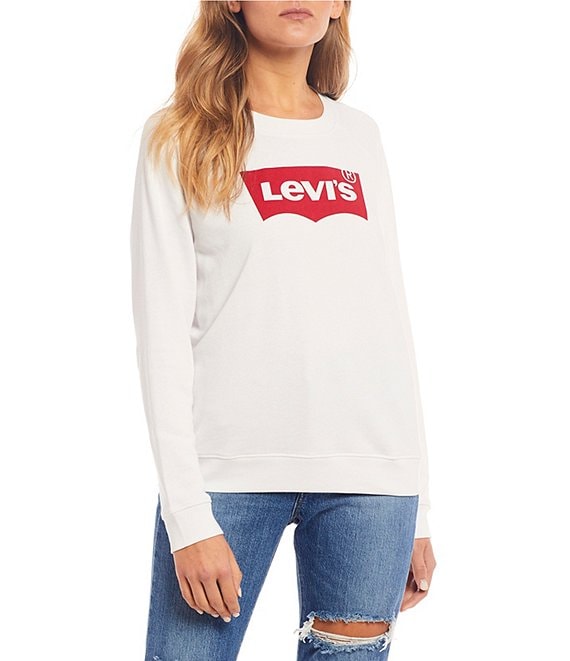 Color:White - Image 1 - Levi's® Fleece Batwing Logo Pullover