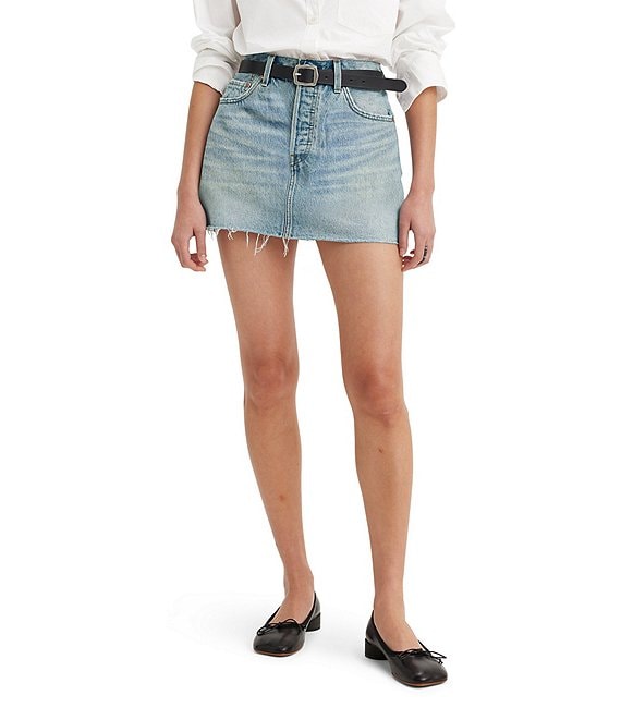 Levi s Icon Mid Rise Raw Hem Denim Mini Skirt